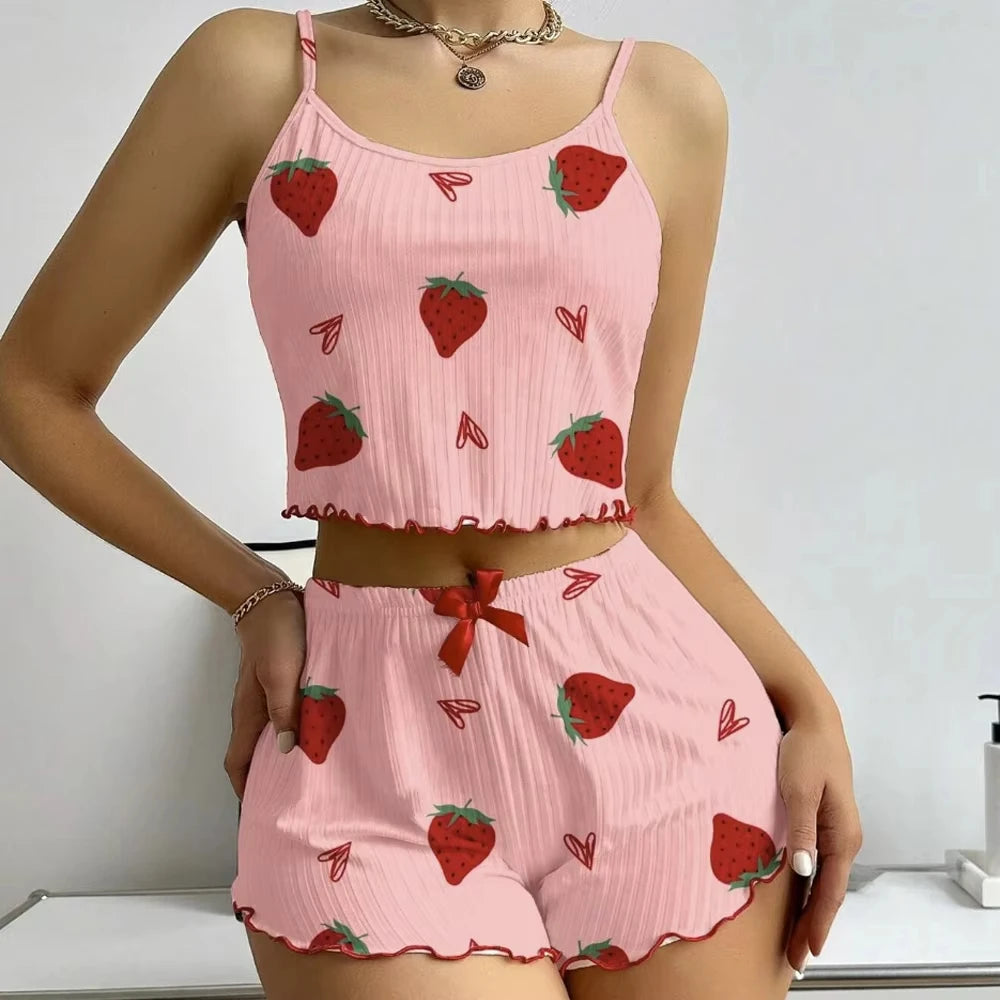 Pigiama da donna con stampa a fragola