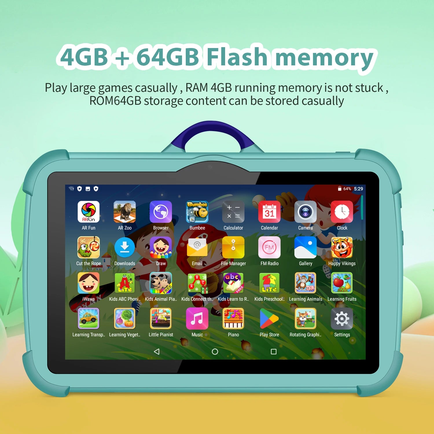 Tablet PC per bambini da 7 pollici con Android 13 Quad Core 4GB RAM 64GB ROM Apprendimento educativo Preferito dai bambini Design semplice economico