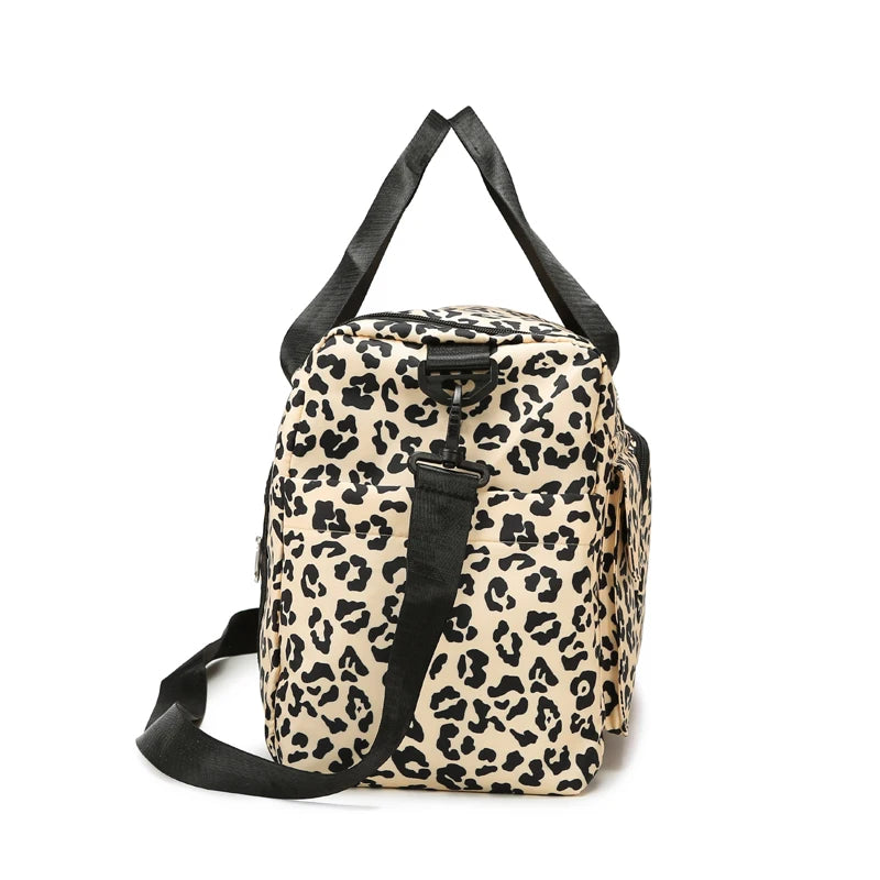 Classica borsa da viaggio di grande capacità con stampa leopardata con tasche multiple e scomparto per scarpe