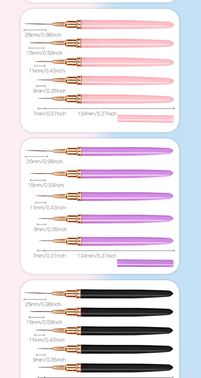 Strumento professionale Nail Art Liner Brush Set 5pcs
