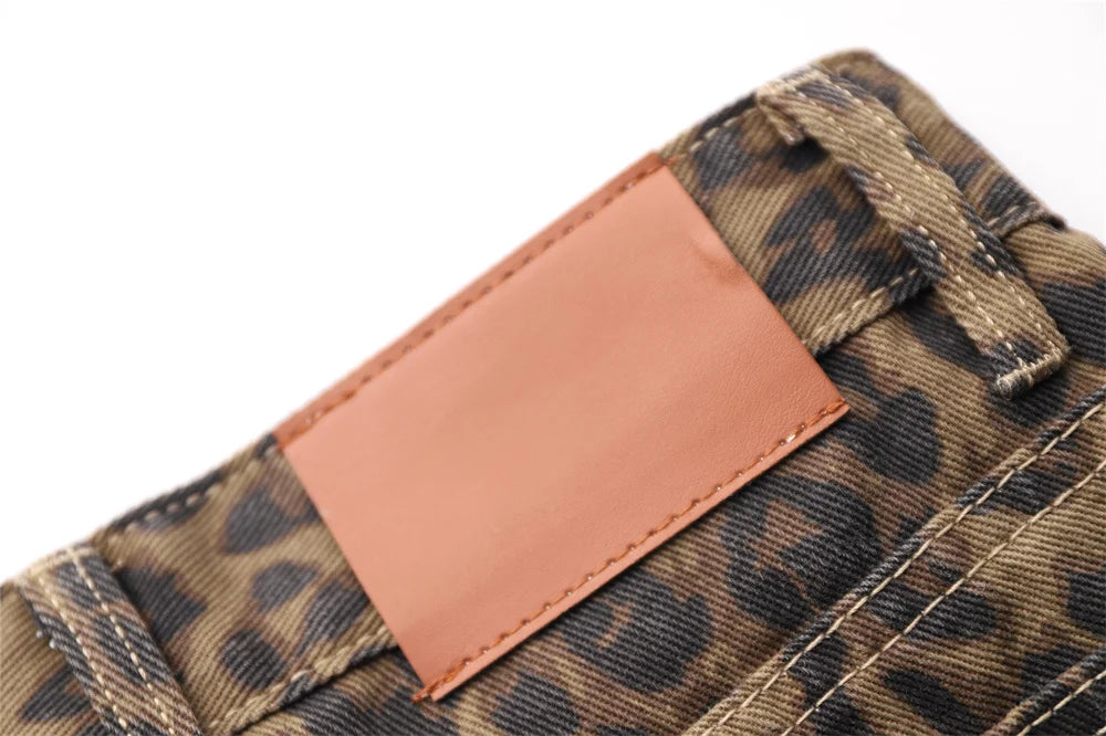 Jeans con stampa leopardata per donna Vita alta Y2k Retro Fashion Streetwear Denim  Hip Hop