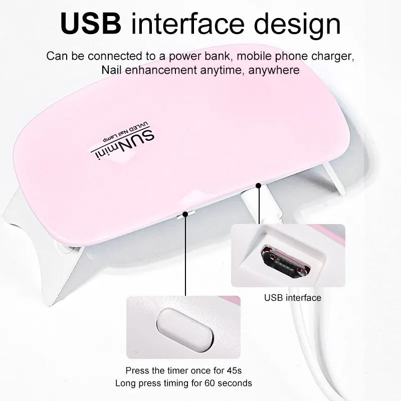 6W Mini asciuga unghie macchina portatile 6 LED UV manicure lampada uso domestico lampada con cavo USB