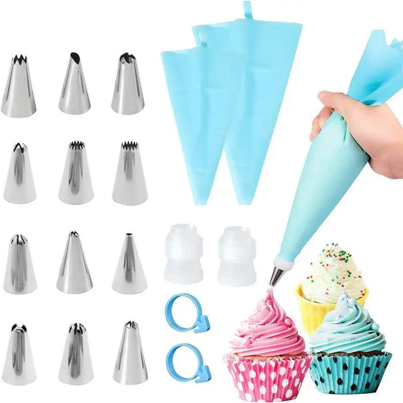 Sacchetti per tubazioni in silicone e punte Set Torta fai da te Kit di decorazione con ugello in acciaio inossidabile per pasticceria