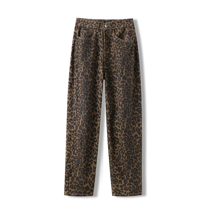 Jeans con stampa leopardata per donna Vita alta Y2k Retro Fashion Streetwear Denim  Hip Hop