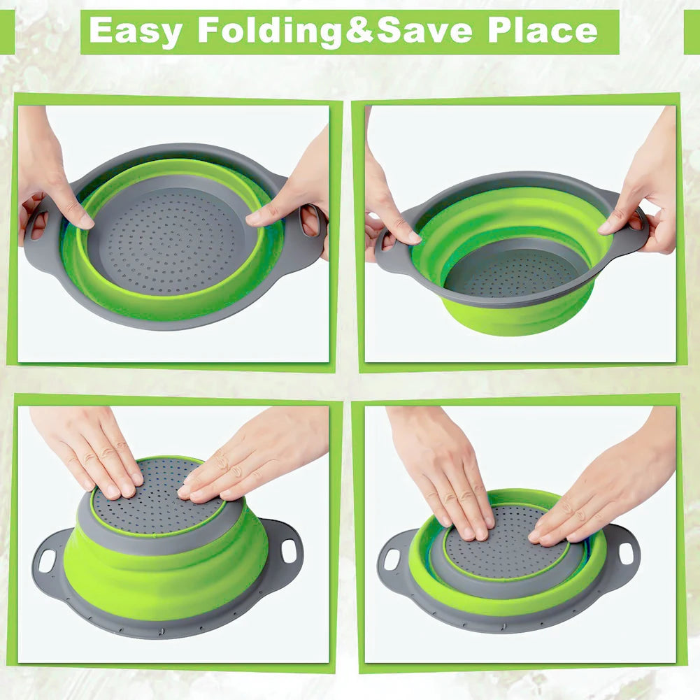 Cesto di scarico pieghevole in silicone, Cesto di lavaggio di frutta e verdura , Filtro pieghevole, Scolapasta