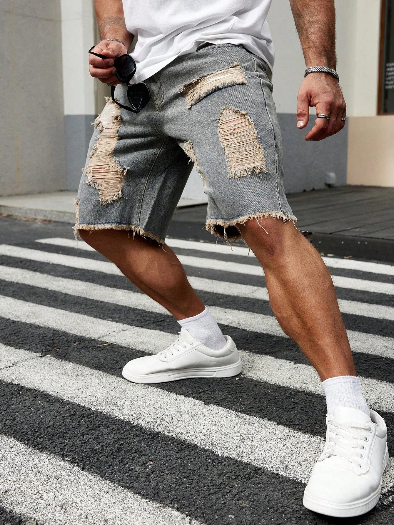 Pantaloncini in Jeans  elasticizzati di moda da uomo Retro High Street Style Old Slim Fit