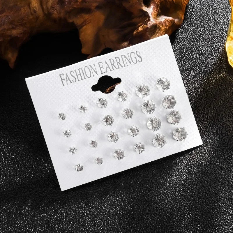 12 paia bianco lucido orecchini a bottone set per donna