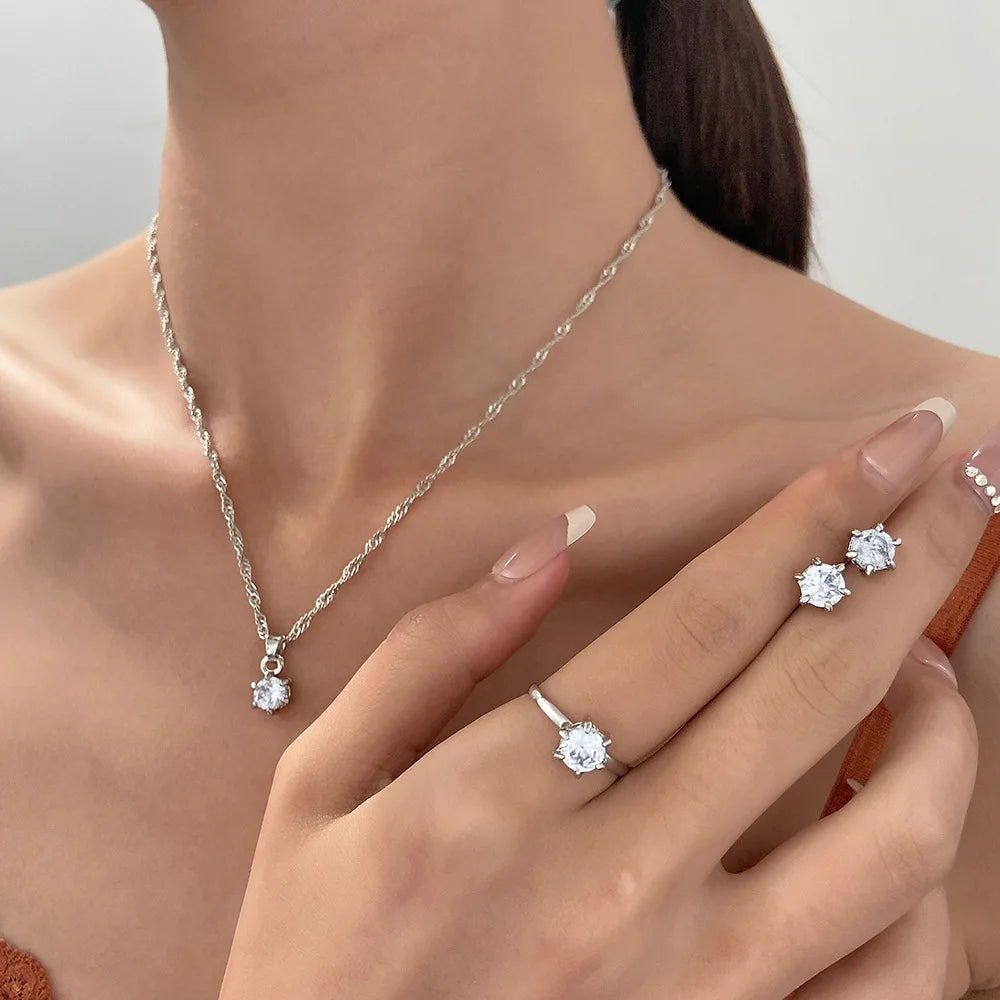 5 pezzi eleganti gioielli set anello collana braccialetto orecchini