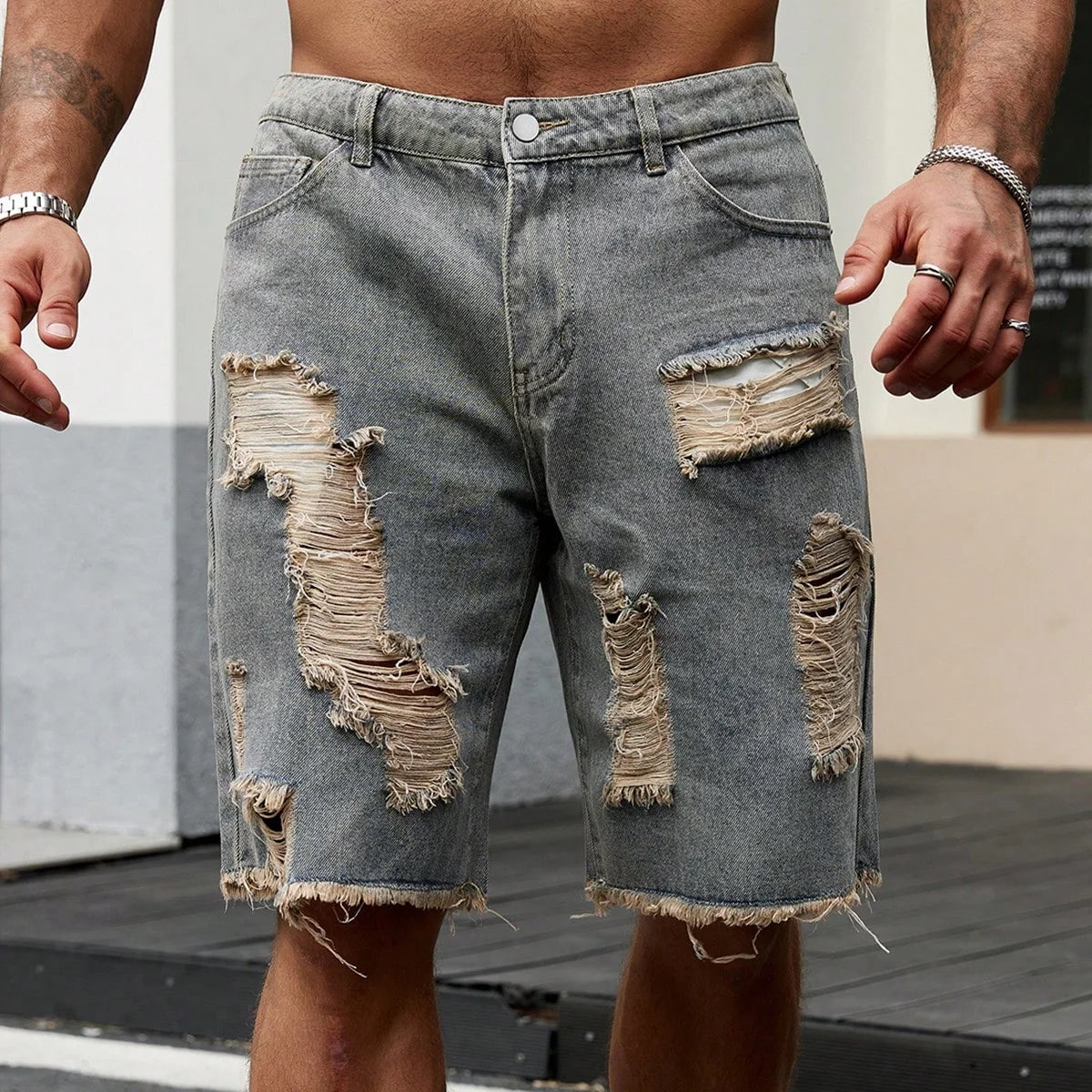 Pantaloncini in Jeans  elasticizzati di moda da uomo Retro High Street Style Old Slim Fit