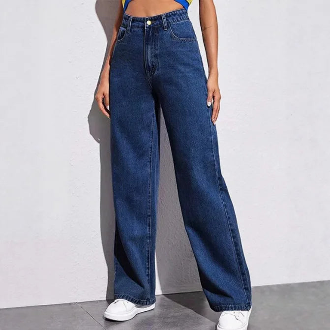 Jeans a gamba larga da donna a vita alta