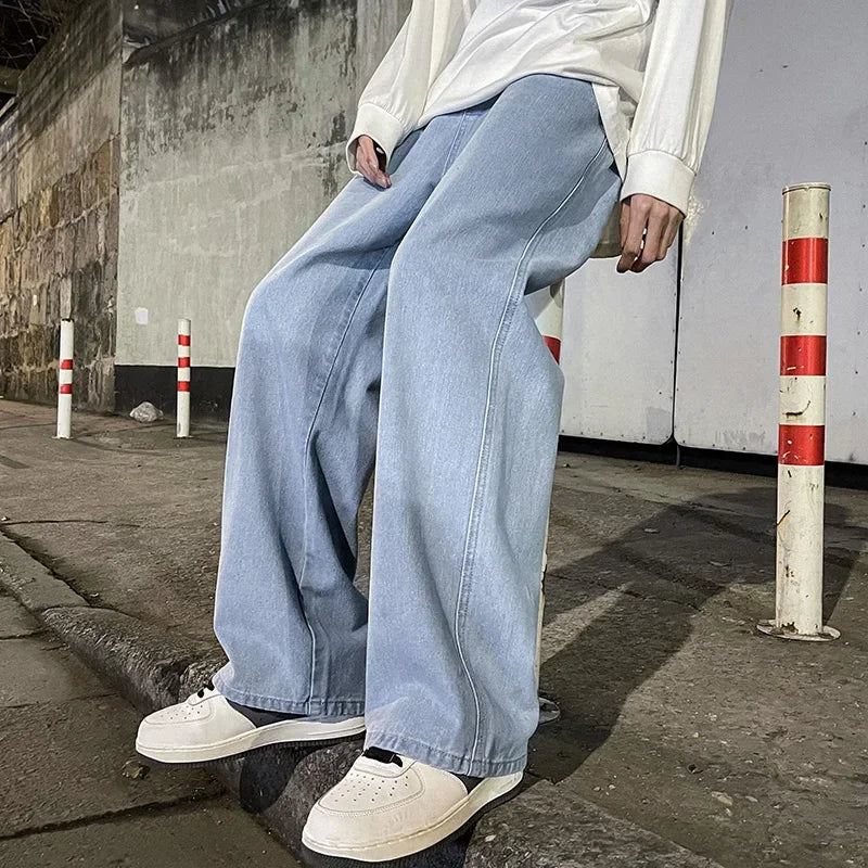 Jeans Uomo Stile Dritto Gamba Larga Pantaloni Uomo
