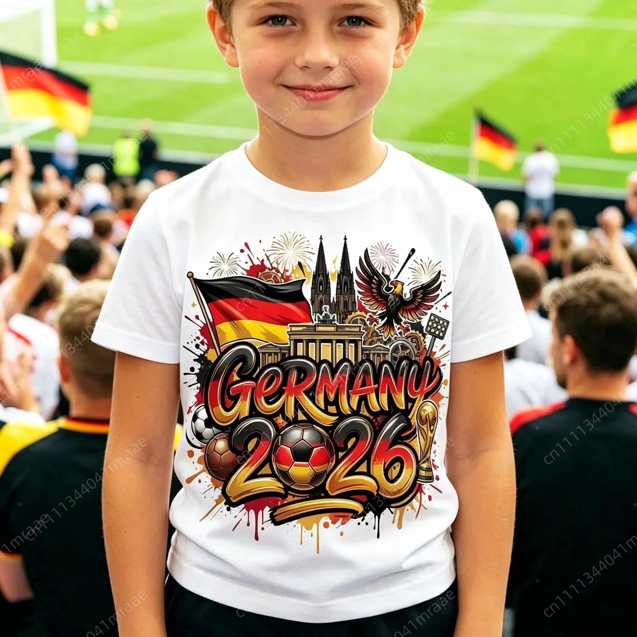 Germania Fans 2026 T-shirt Bandiera tedesca Stampa Maglia da calcio Casual Traspirante Manica corta Unisex Cotone
