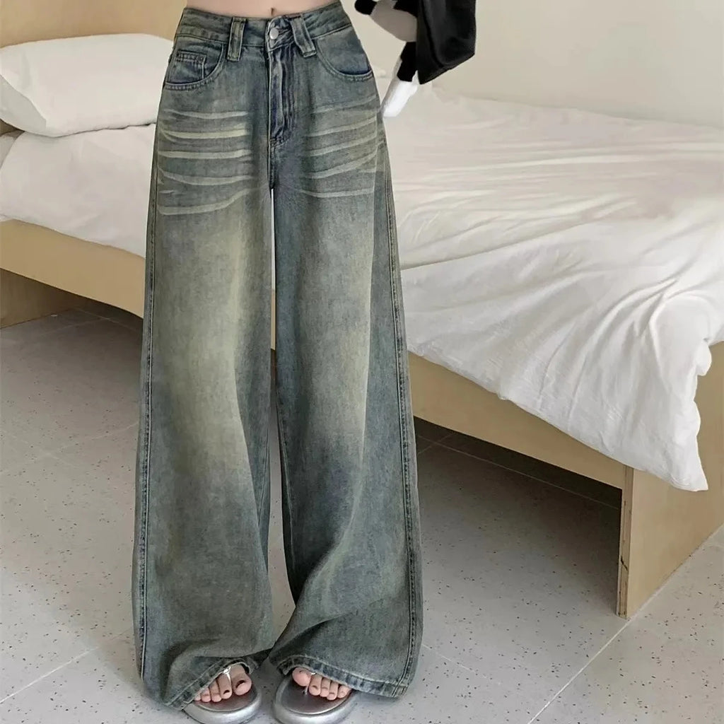 Y2K Pantaloni Jeans Larghi Donna Vestibilità Casual Vita Alta Retrò