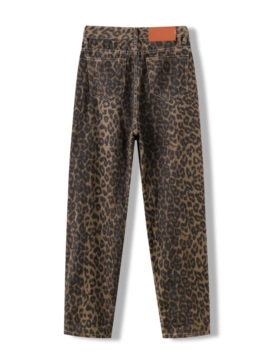Jeans con stampa leopardata per donna Vita alta Y2k Retro Fashion Streetwear Denim  Hip Hop