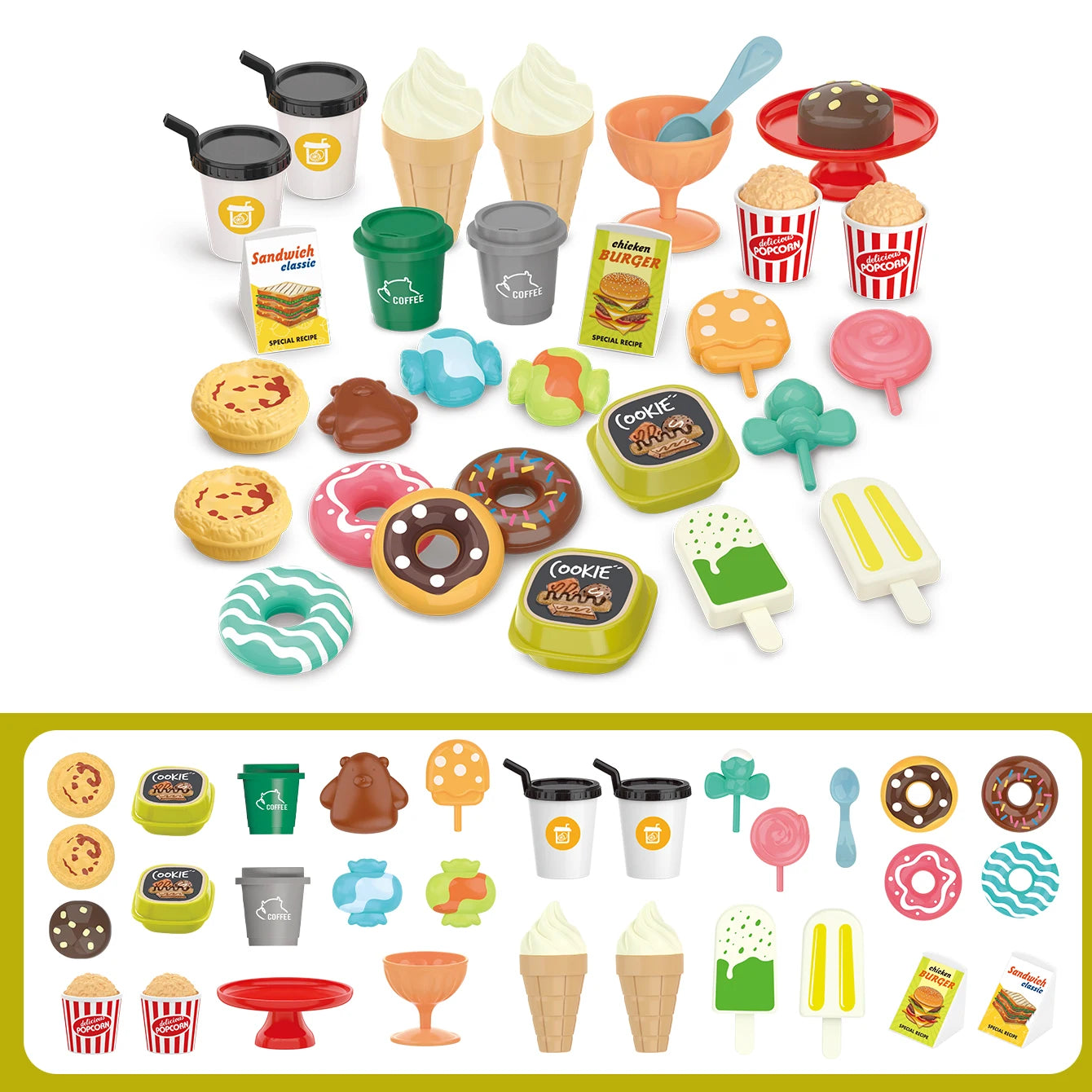 Giocattoli per bambini: gioco di finzione, barbecue, fast food, pizza, sushi, tè pomeridiano, dessert, cibo da cucina, set di giocattoli