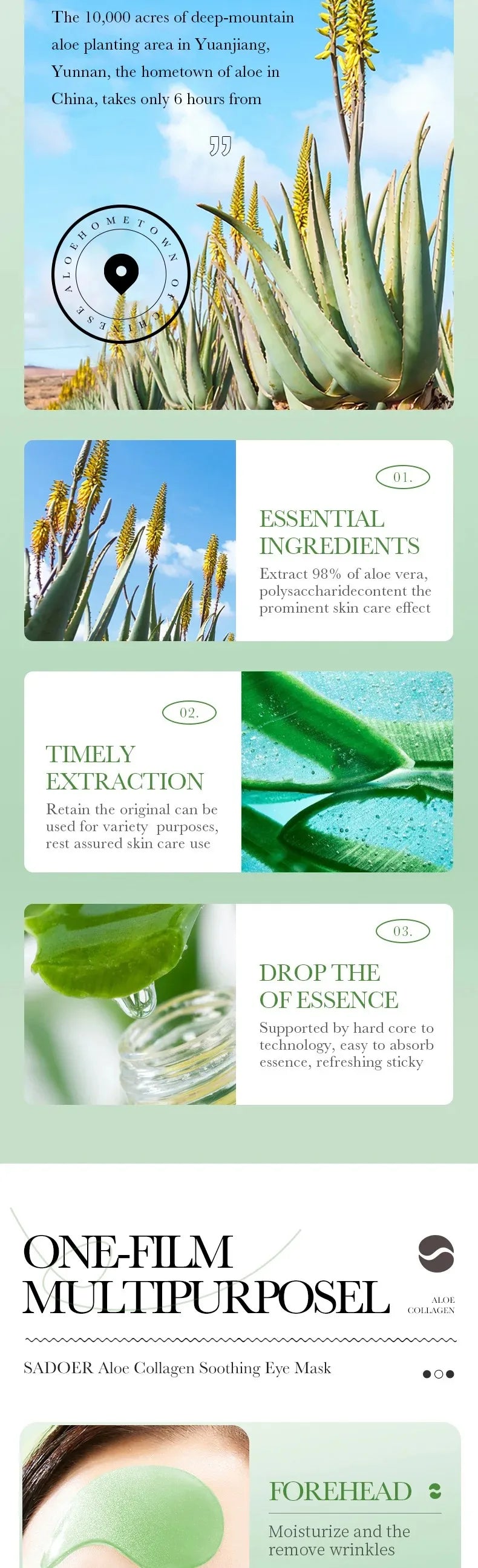 60 pz maschera per gli occhi ad aloe vera anti occhiaie, antirughe e per le borse