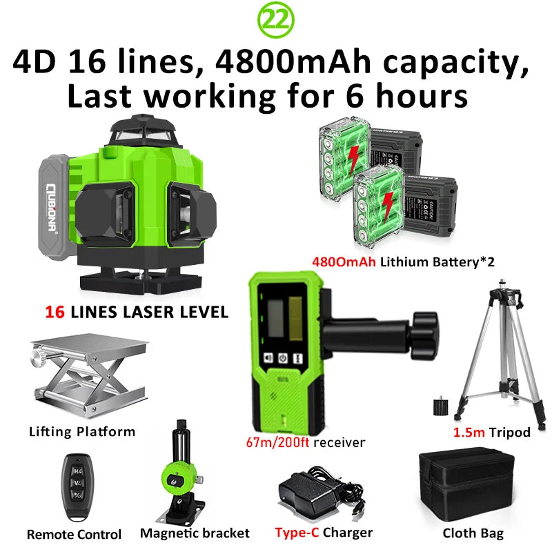 🇪🇸CLUBIONA 16/12 Laser autolivellante 3x360 Green beam Line Laser Level