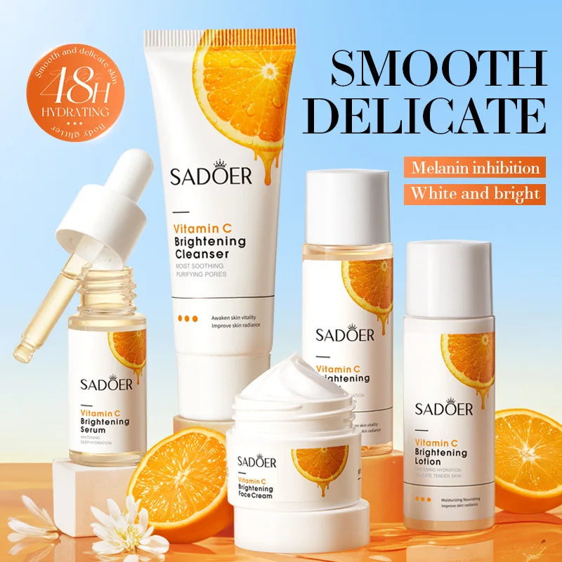5 pezzi Set viso alla vitamina C per idratare, sbiancare e schiarire, con acido ialuronico