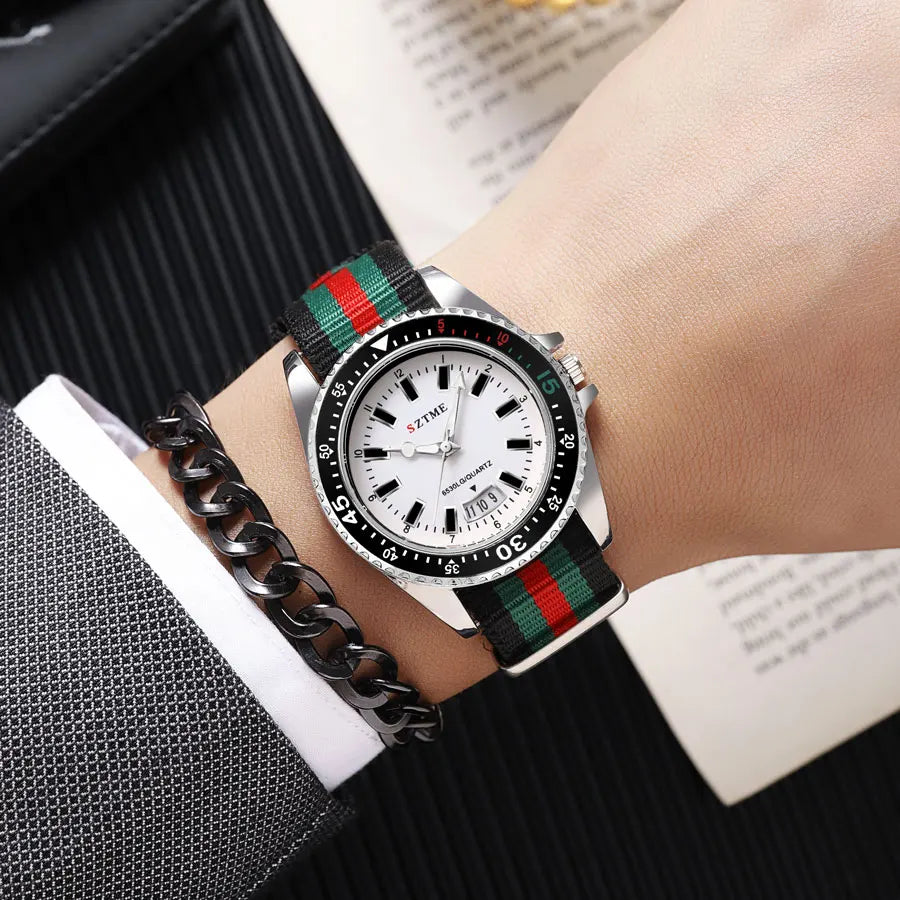 Orologio da uomo alla moda con cinturino in nylon, orologio al quarzo leggero