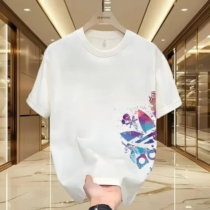 T-shirt in cotone a maniche corte stampata casual da uomo e da donna Moda ampia
