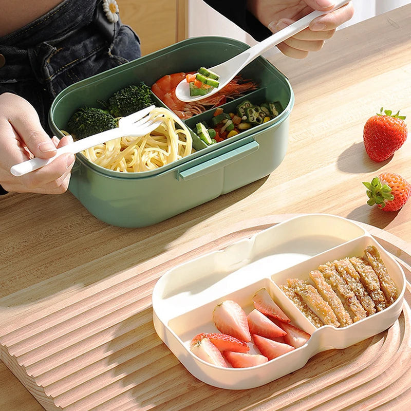 Scatola per il pranzo  a doppio strato Scomparto portatile Scatola per alimenti per frutta Scatola per pranzo al microonde con forchetta e cucchiaio Scatola fresca da picnic