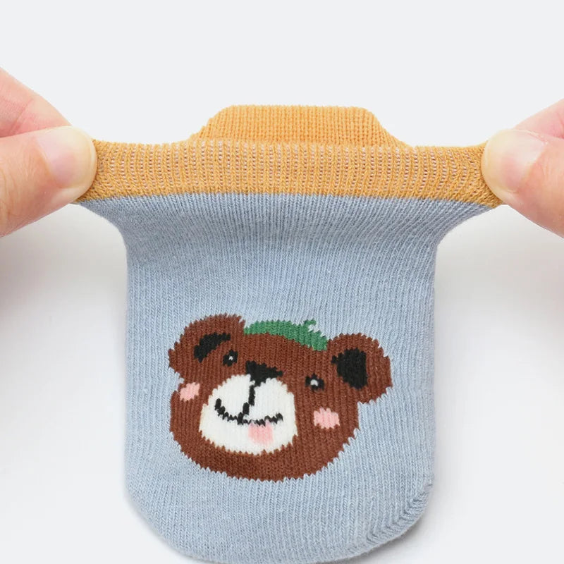 6 paia di calzini di cotone antiscivolo per bambini Cartoon Animal Pattern