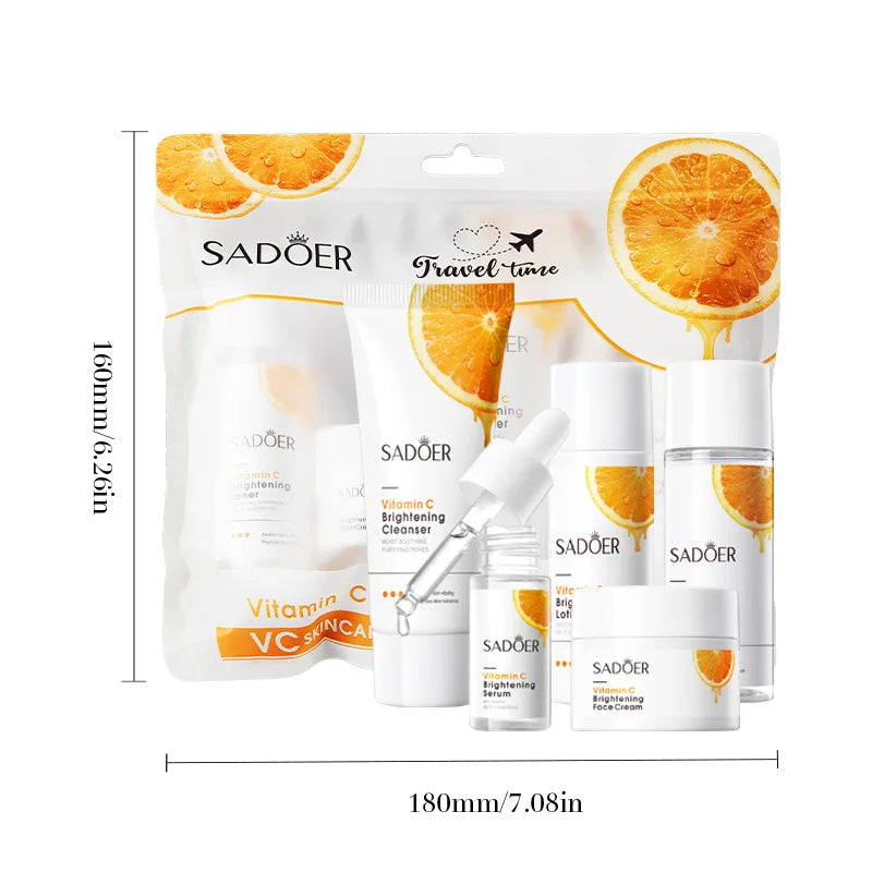 5 pezzi Set viso alla vitamina C per idratare, sbiancare e schiarire, con acido ialuronico