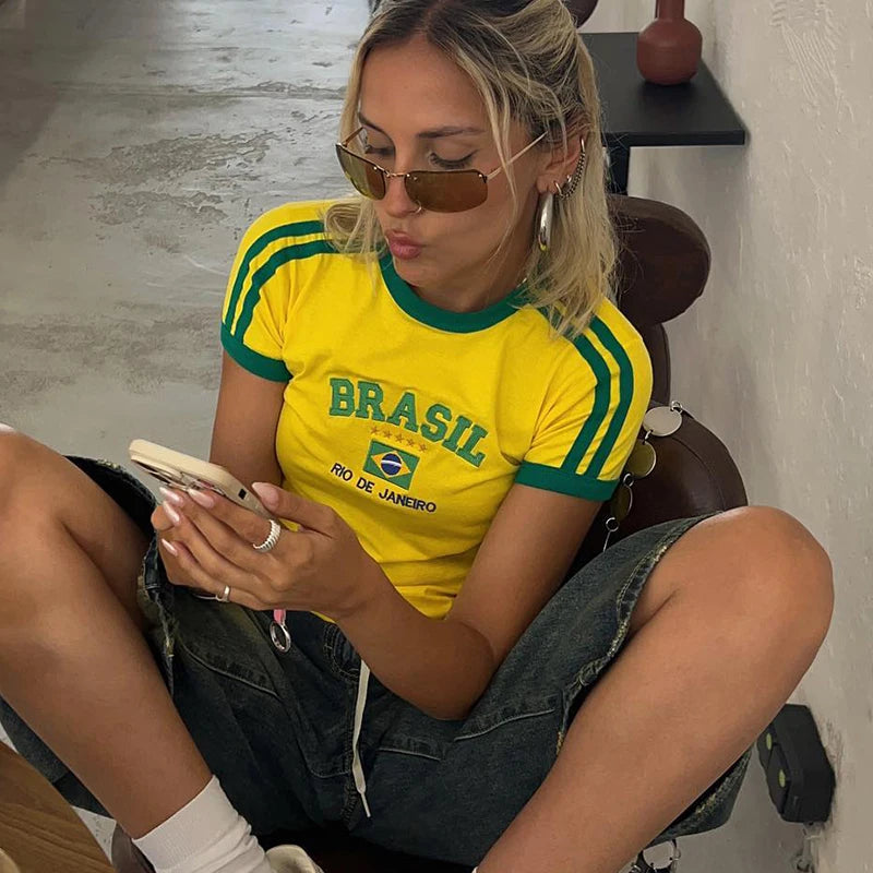 T-shirt estiva per le donne Brasile Crop Top Casual