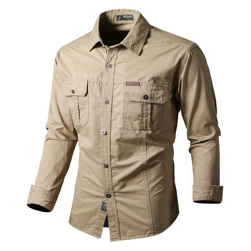Camicie militari Uomo Cotone Casual Slim Fit Top