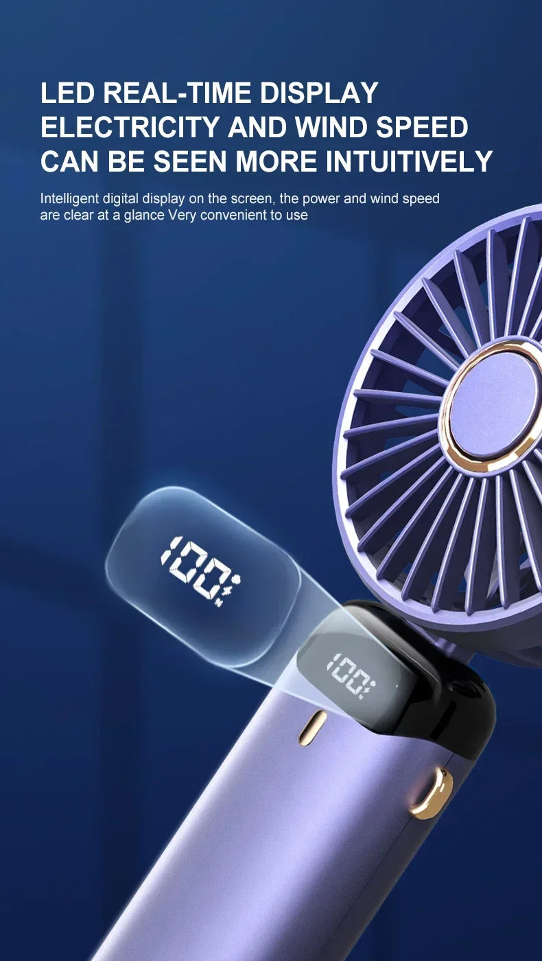 Mini ventilatore portatile ricaricabile USB a 5 velocità e schermo di visualizzazione 1800mAh