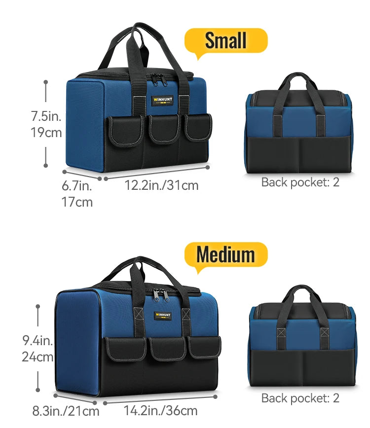 Borsa per attrezzi a bocca larga, resistente, con tasche, per la conservazione e il trasporto degli attrezzi da uomo
