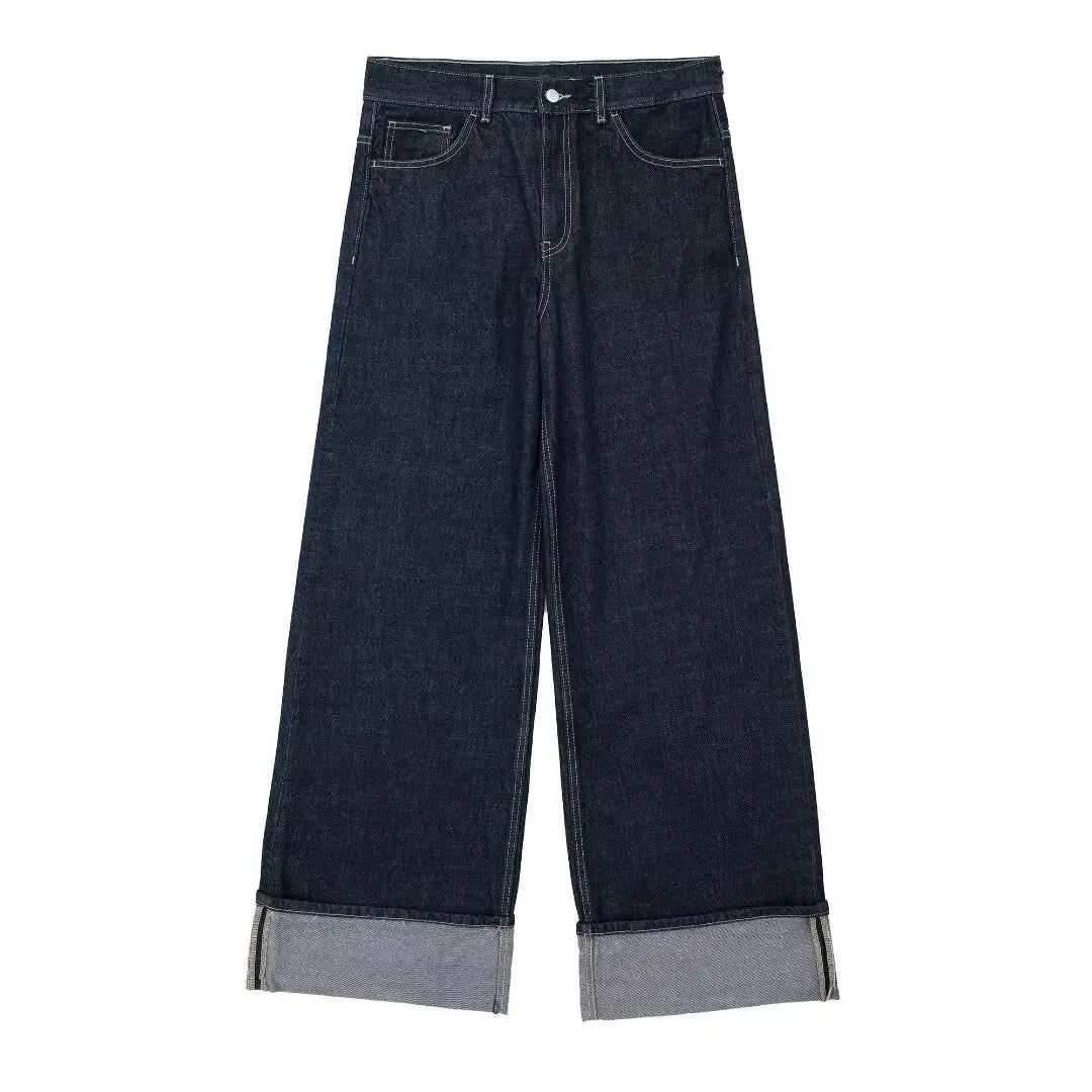 Set Casual Risvolto Manica Lunga Crop Giacca Bottoni Femminile Vintage Gamba Larga Jeans