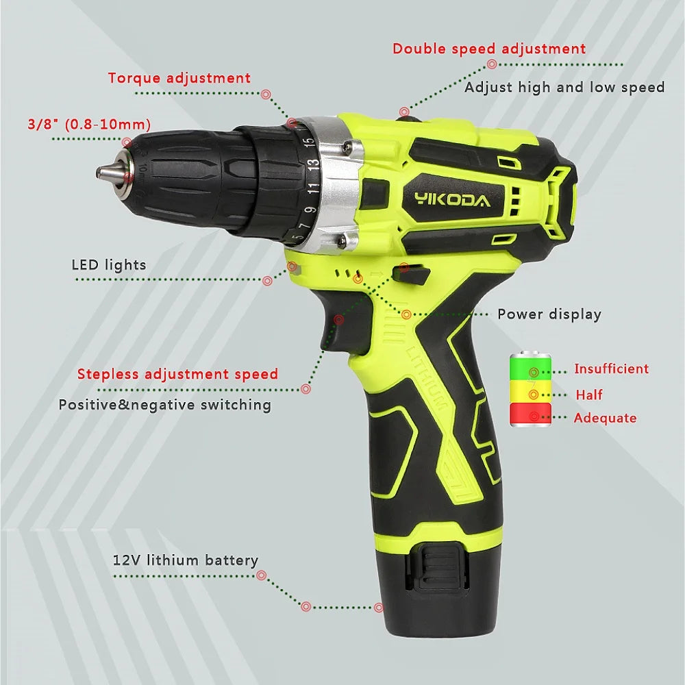 YIKODA 12V-21V Trapano a batteria al litio ricaricabile Produzione Polonia e produzione Cinese