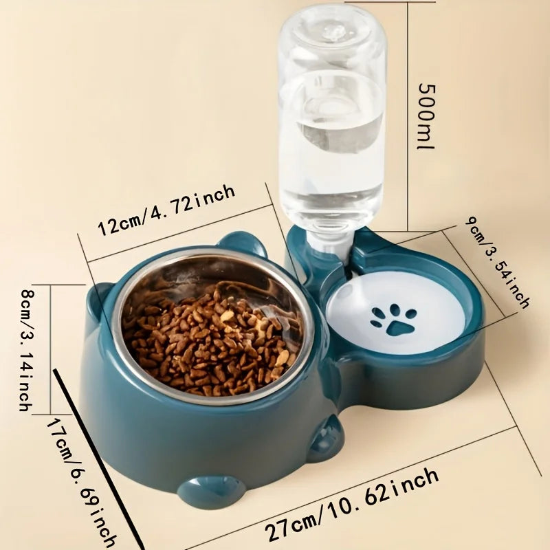 Mangiatoia automatica per animali domestici e distributore d’acqua, sistema di alimentazione integrato per cani e gatti, senza batteria o alimentazione necessaria, bocca inclinata