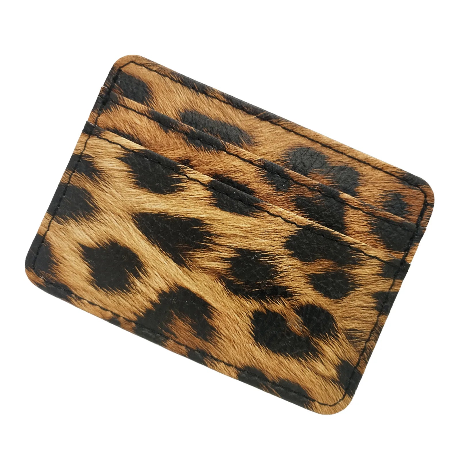 Nuovo portafoglio sottile in pelle con motivo leopardo per donne Portamonete con cerniera piccola