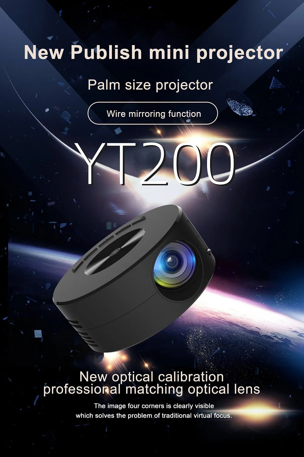 Mini proiettore YT200 per ufficio commerciale, home cinema, portatile, intelligente per esterni