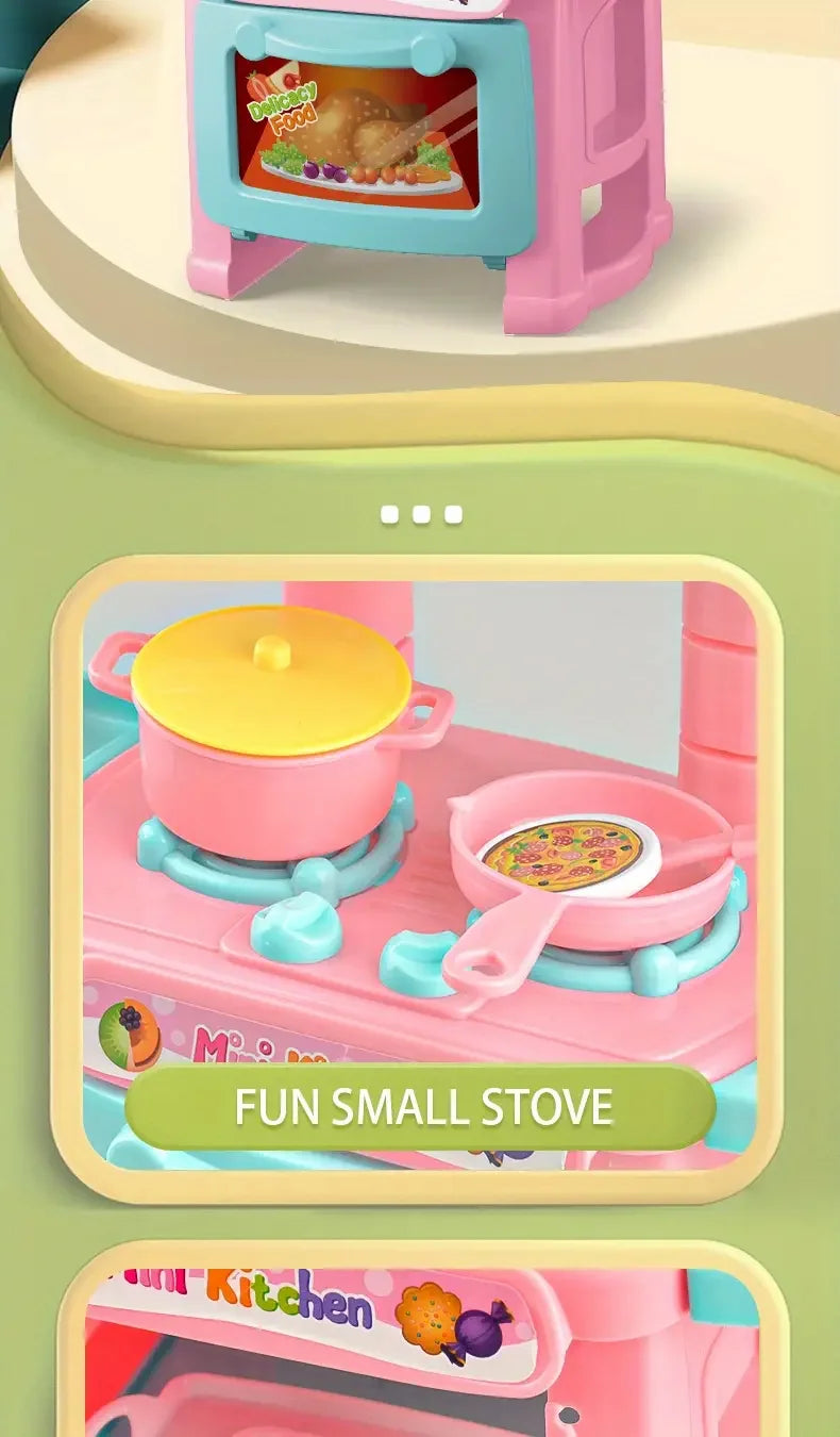 Mini tavolo da cucina Play Set compreso di stoviglie, mestoli, pentole e tanto altro