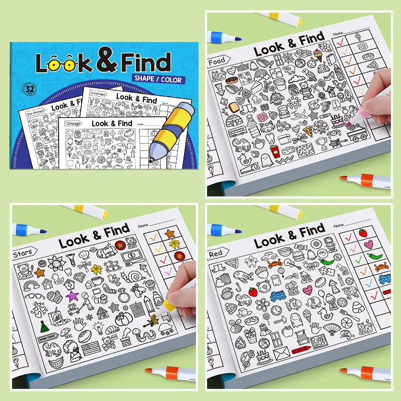 Gioco di ricerca di oggetti per bambini, migliora la percezione visiva, divertente libro da colorare, messa a fuoco e attenzione, libro di esercizi di scrittura a mano