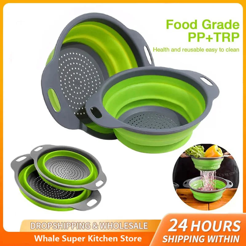 Cesto di scarico pieghevole in silicone, Cesto di lavaggio di frutta e verdura , Filtro pieghevole, Scolapasta