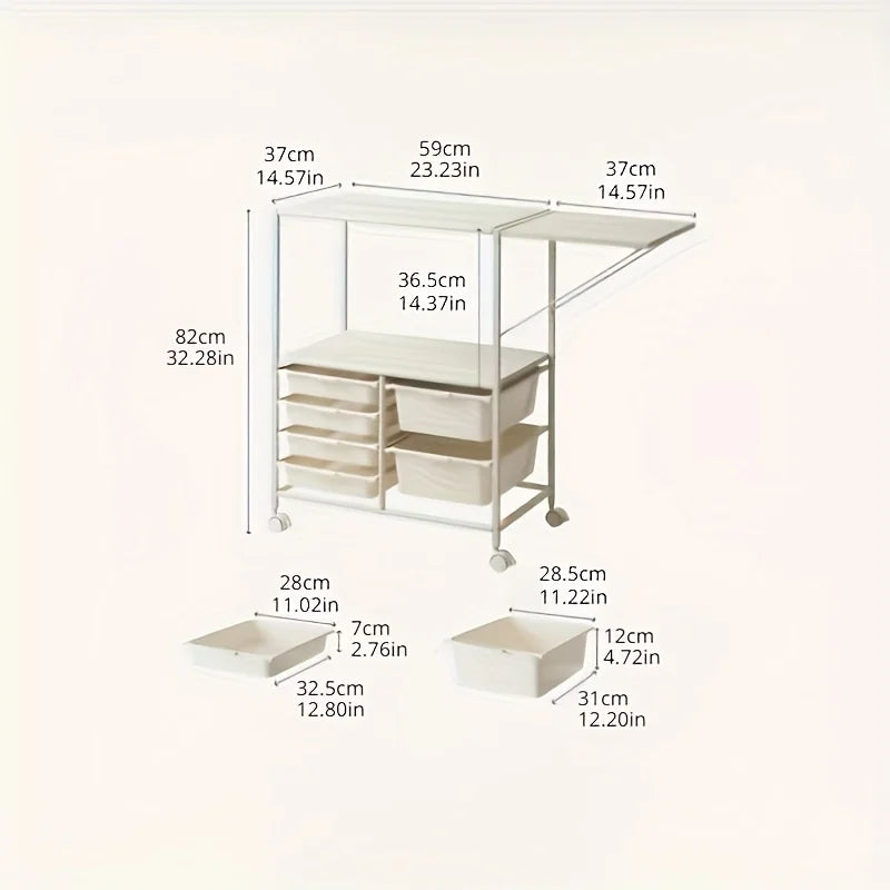 Carrello da cucina con 6 cassetti, credenza a rotelle, carrello per cassetti per sala da pranzo con mobili da cucina da tavolo estesi