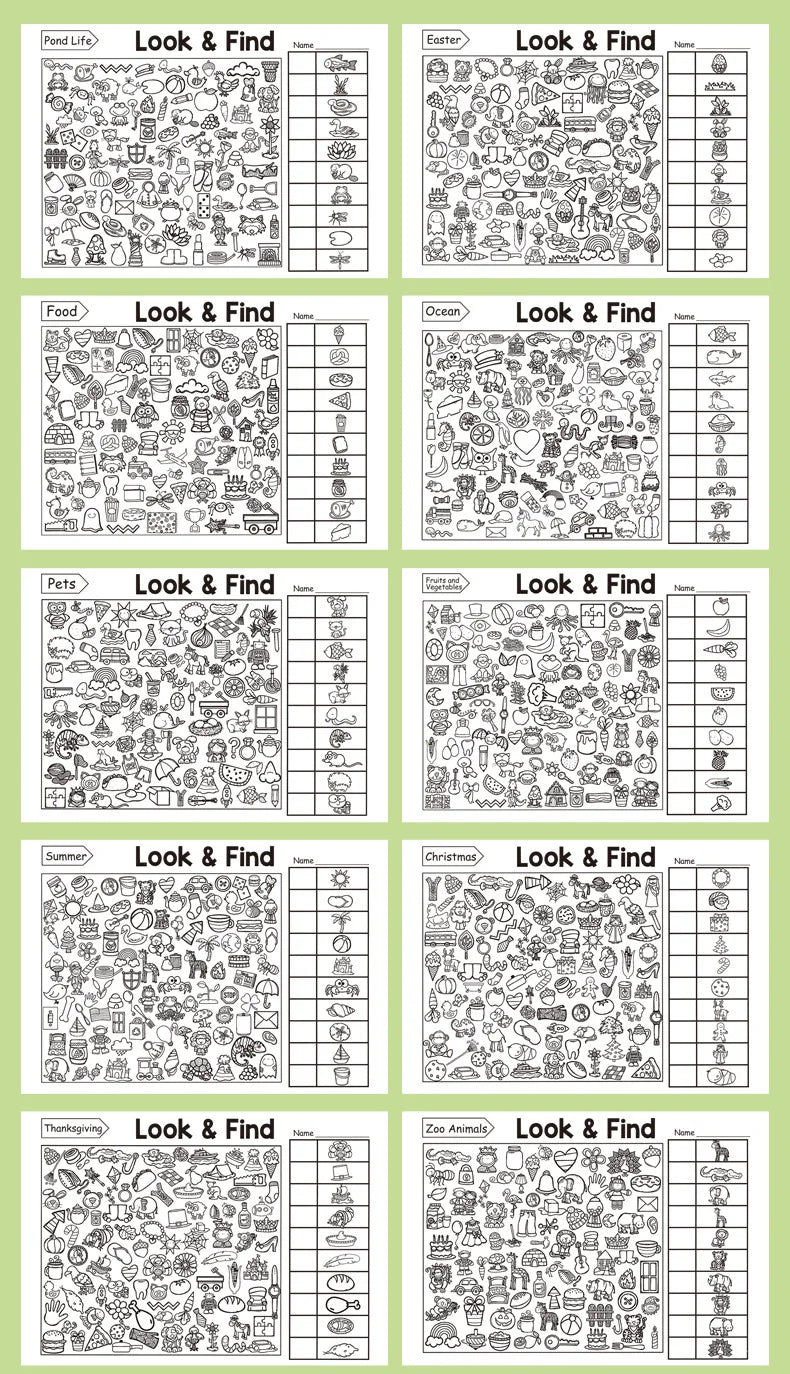 Gioco di ricerca di oggetti per bambini, migliora la percezione visiva, divertente libro da colorare, messa a fuoco e attenzione, libro di esercizi di scrittura a mano