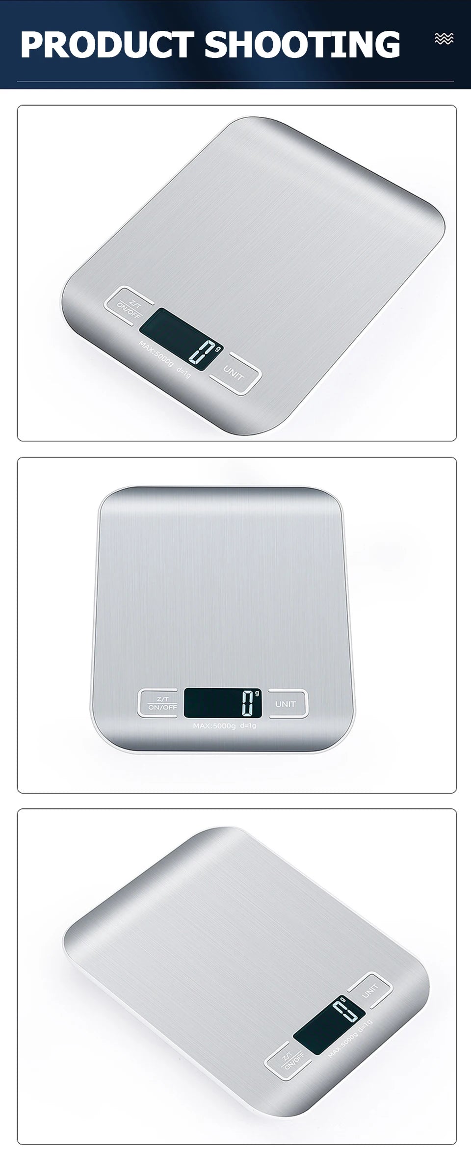 5kg/10kg Bilancia da cucina digitale Display LCD Bilance elettroniche in acciaio inossidabile