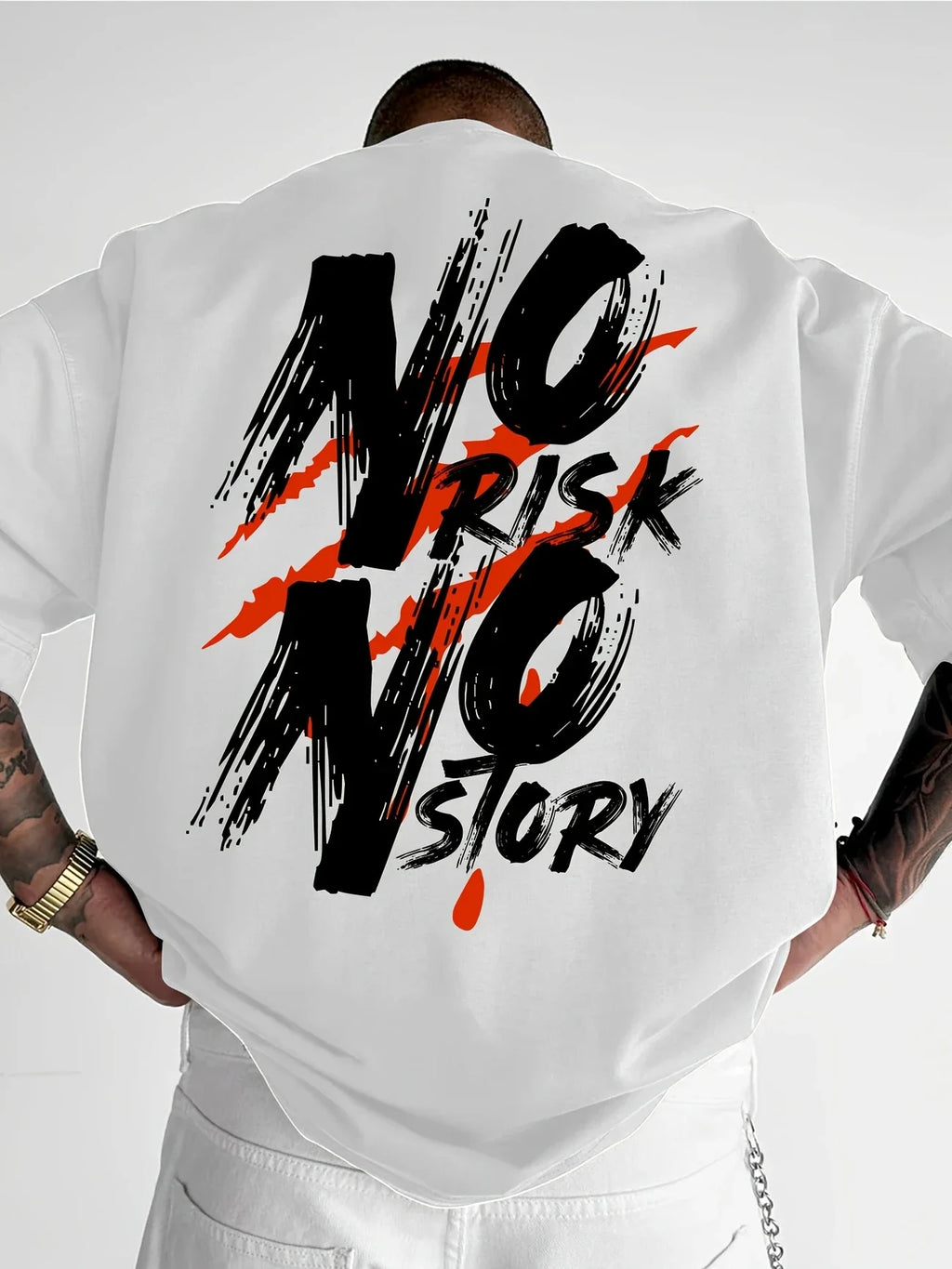 T-shirt casual da uomo con motivo Streetwear in puro cotone