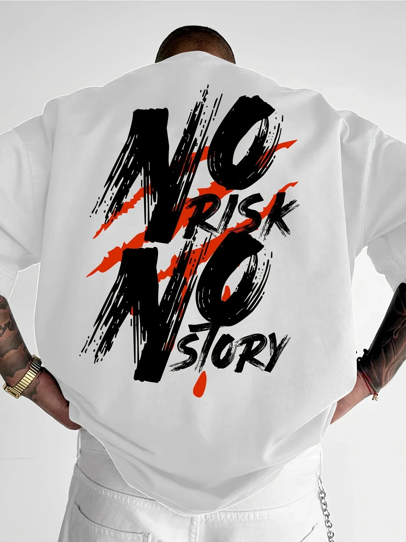 T-shirt casual da uomo con motivo Streetwear in puro cotone
