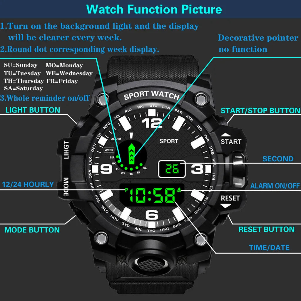 Orologio da uomo Multifunzionale Impermeabile Allarme luminoso