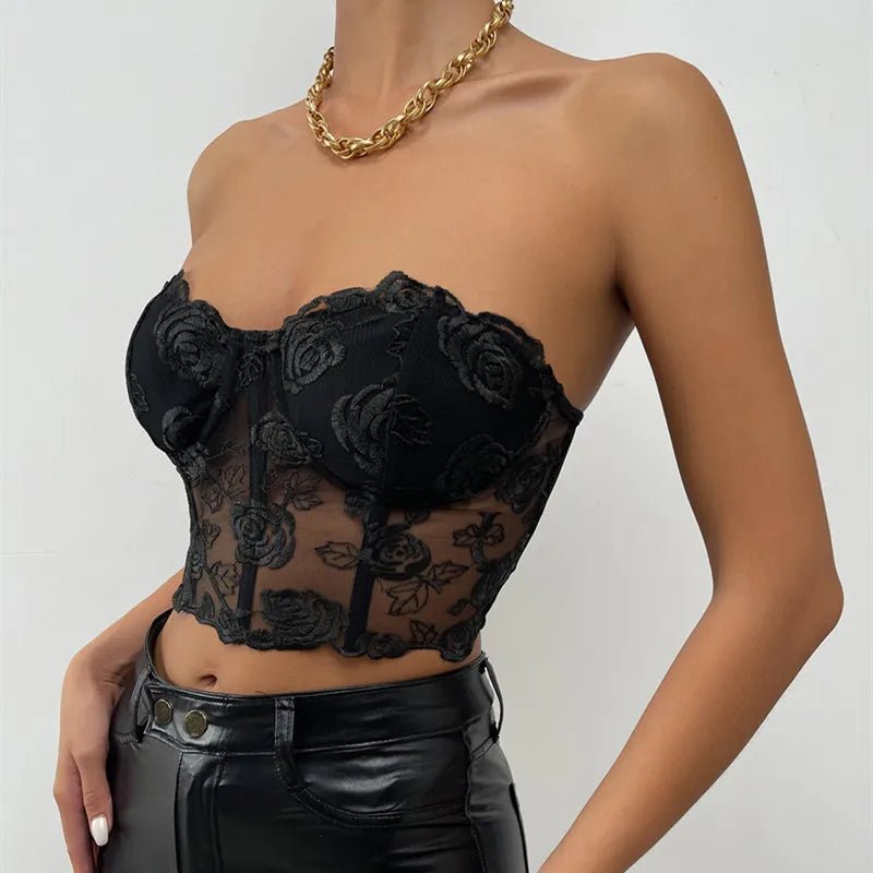 Yimunancy Crop Top senza spalline Donna Floreale