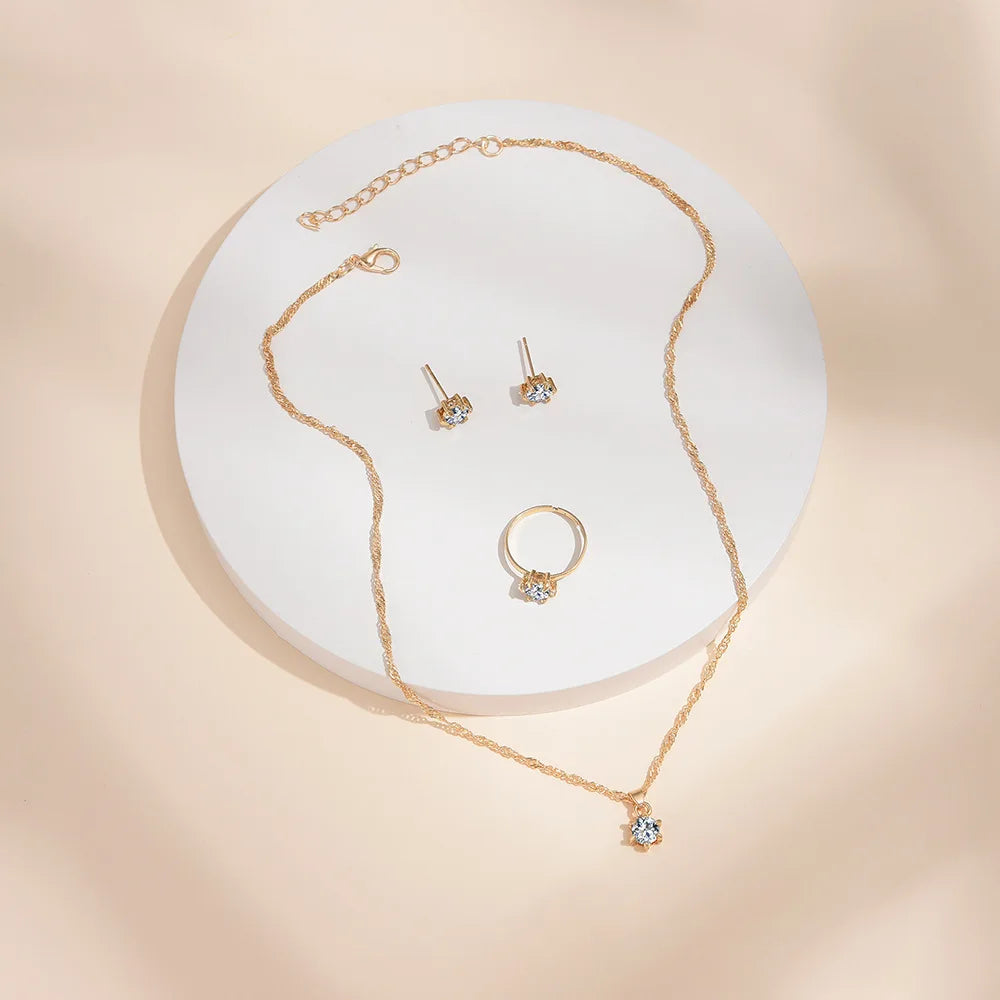 5 pezzi eleganti gioielli set anello collana braccialetto orecchini