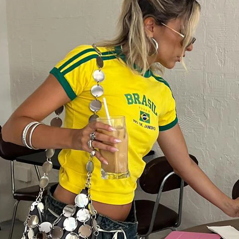 T-shirt estiva per le donne Brasile Crop Top Casual