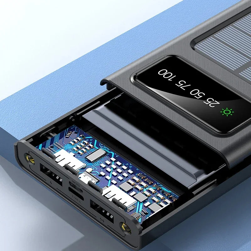 200000mAh Powerbank di con carica di energia solare  Ricarica super veloce e Display digitale 4 cavi Batteria esterna