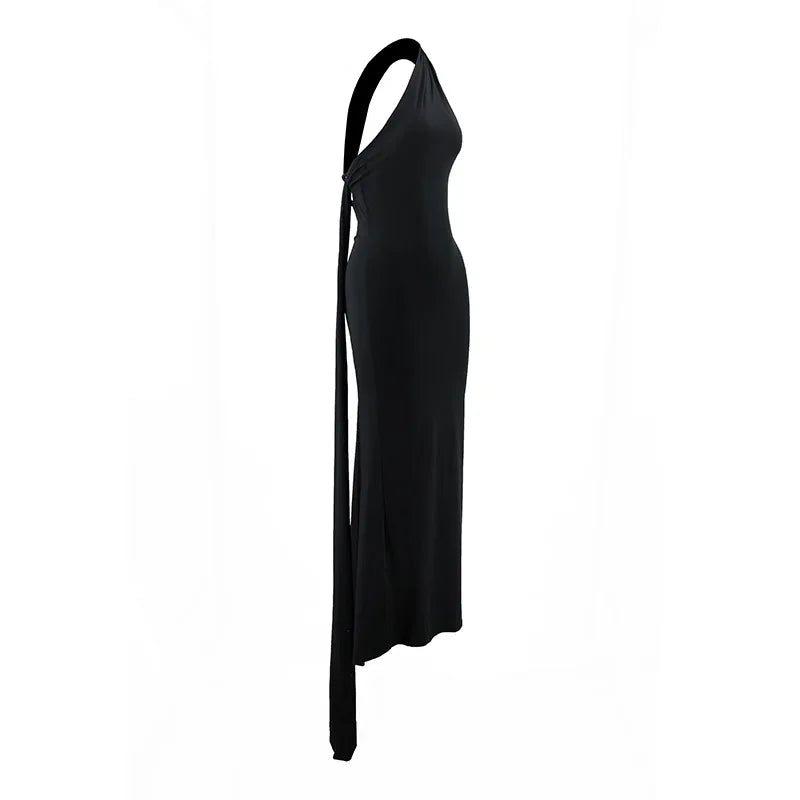 Abito da donna monospalla senza maniche da donna Sciarpa regolabile Loop increspato Backless